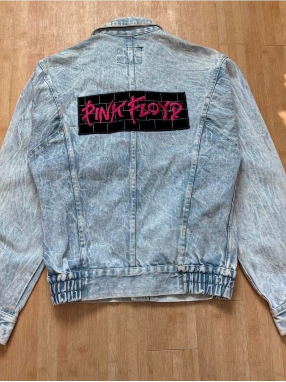 Vintage Black Pink Floyd Graphic Light Wash Denim Jacket
